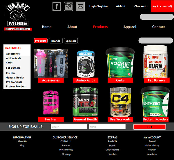 Beast Mode Supplements Mockup Products Webpage
