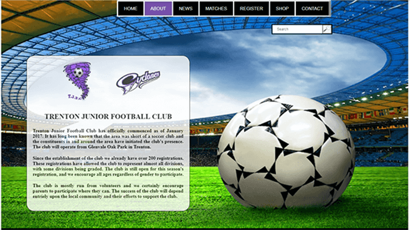 Trenton Soccer Club Mockup About Webpage
